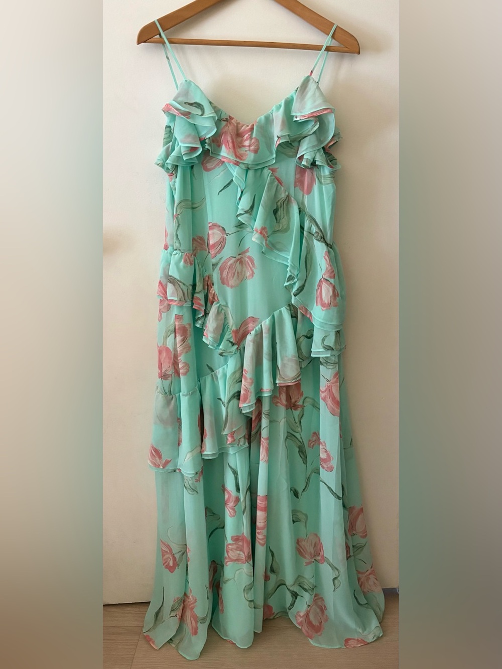 Chelsea28 Mint Floral Ruffle Maxi Dress